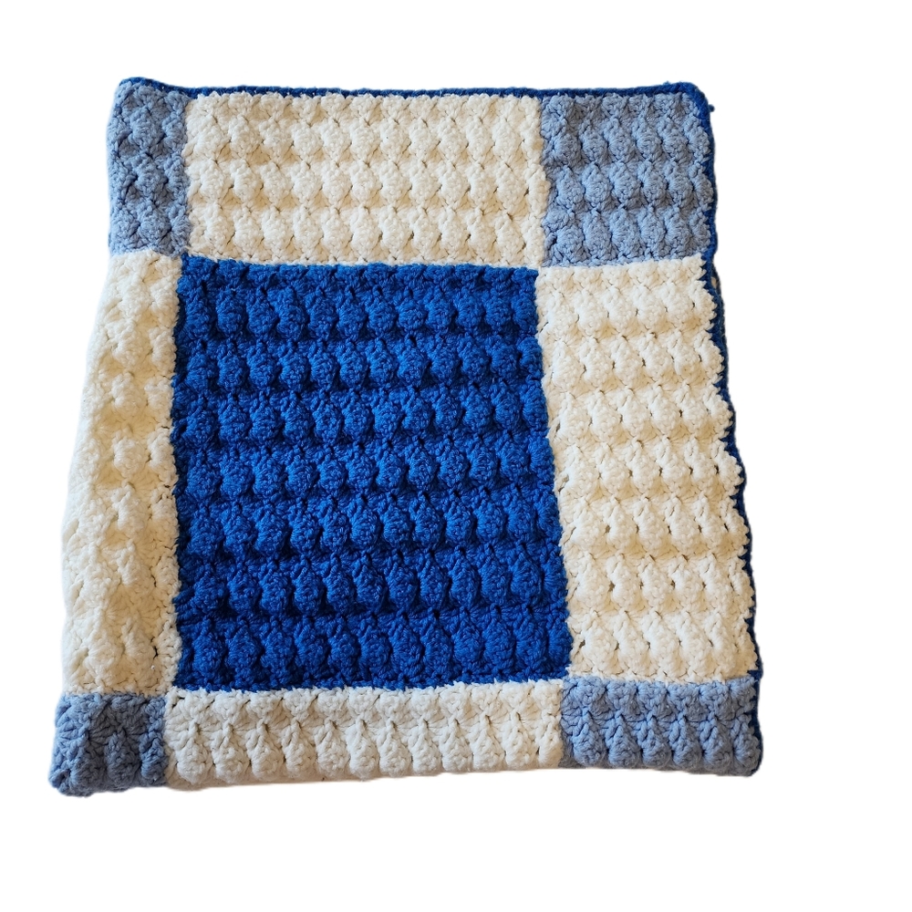Handmade Afghan Blanket White and Blue